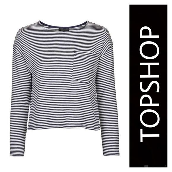 Topshop Striped Long Sleeve Crop Top - Picture 2 of 8